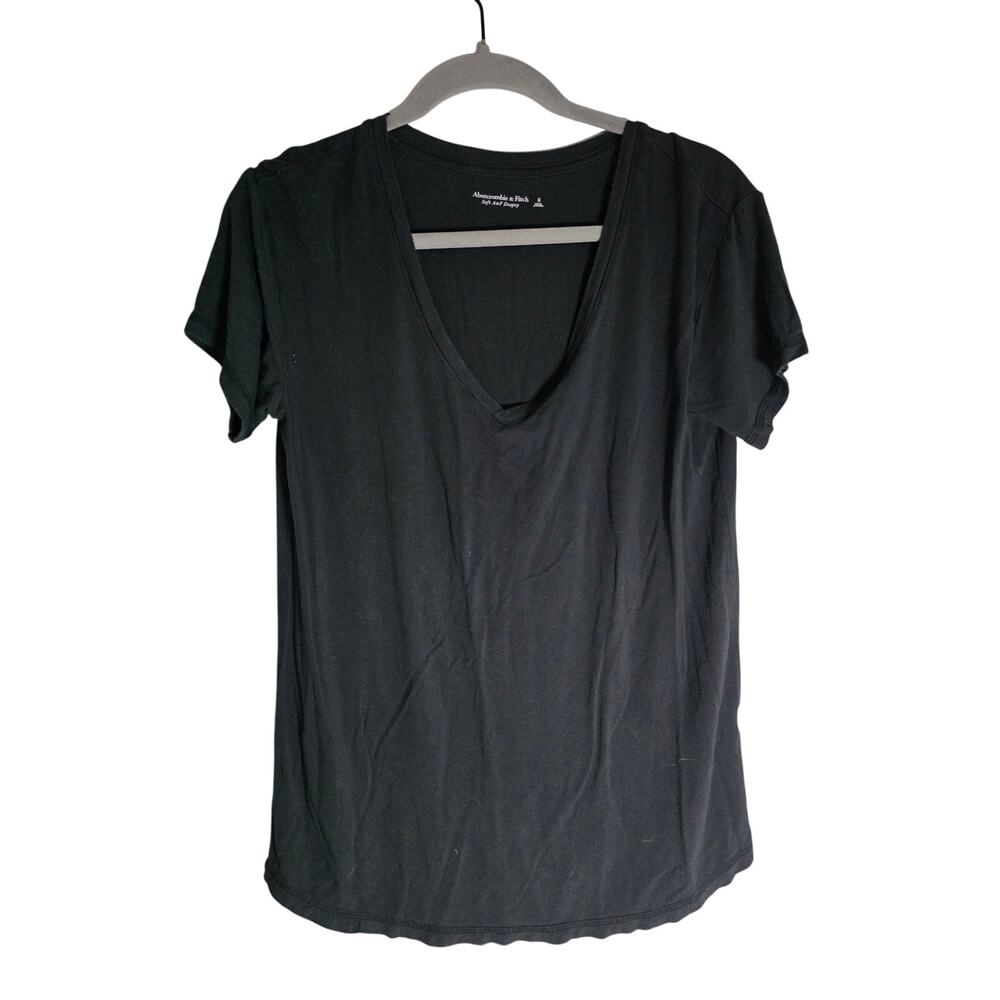 Abercrombie & Fitch Black V Neck T Shirt Womens Small Minimalist Casual Basic